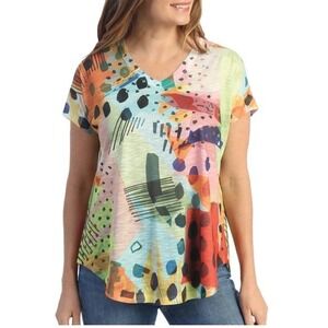 Jess & Jane Shirt 'Pop Art' Women's XL Top Stretch USA Artsy Abstract Stretch